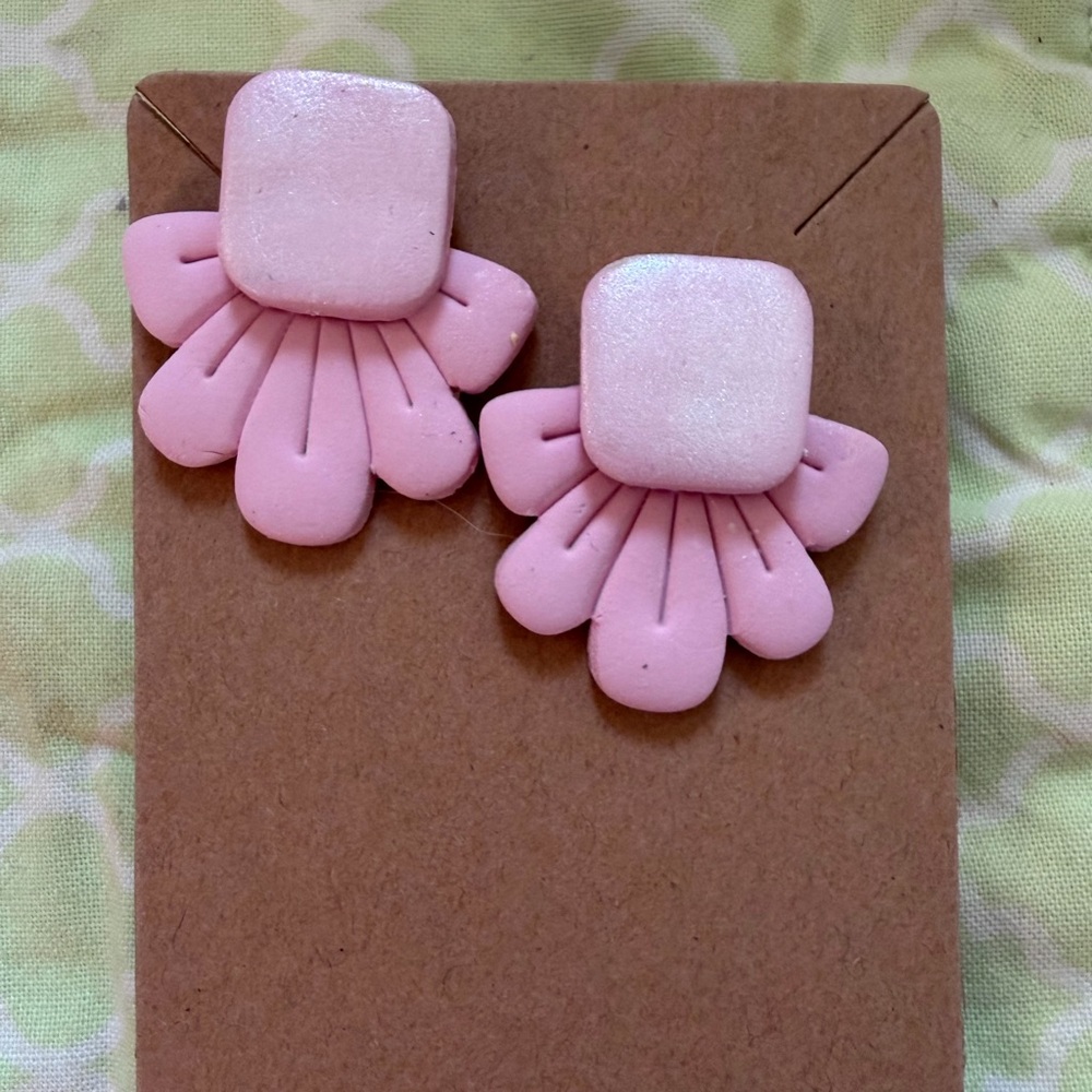 Pink Kids Flower Handmade Polymer Clay Earrings